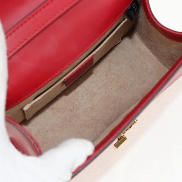GUCCI Silvi Sherry Line Hand Bag Leather 3way Red Gold - Picture 14 of 15